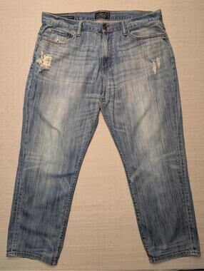 Lucky Brand 221 Original Straight Leg Jeans Distressed Medium Wash Denim 38 X 30